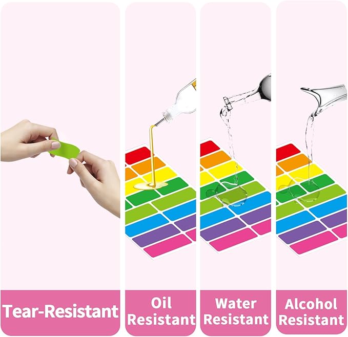 STARLIBOO Removable Labels, Removable Colored Labels Stickers, Self-Adhesive Rectangular Stickers Water/Oil/Tear Resistant for Storage/Classroom/Home (2 Size, 300 Labels)