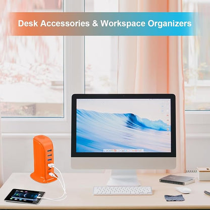 Upoy Dual USB C Charger Block, Charging Station for Multiple Devices 45W Total, USB Tower Hub Travel Ready, 6 Ports Charging Blocks for Guest Room, Office, Desk