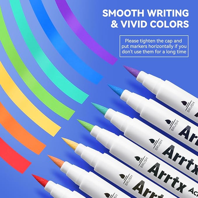 Arrtx Acrylic Paint Pens Basic Series 30B Colors,Brush Tip Acrylic Pens Markers for Rock Painting Wood Ceramic Glass Canvas Metal Plastic Fabric Stone and DIY Project