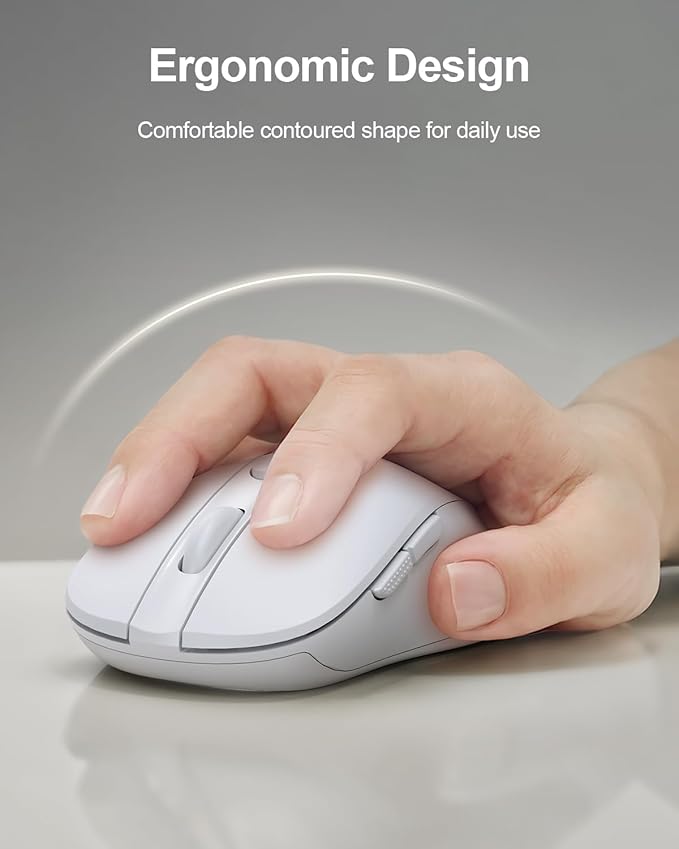 USB Wireless Mouse for Laptop PC Mac, 2.4GHz Cordless Mouse with 6 Buttons, 5-Level Adjustable 4000 DPI, Ergonomic Portable Optical Computer Mice, 24-Month Battery Life -White