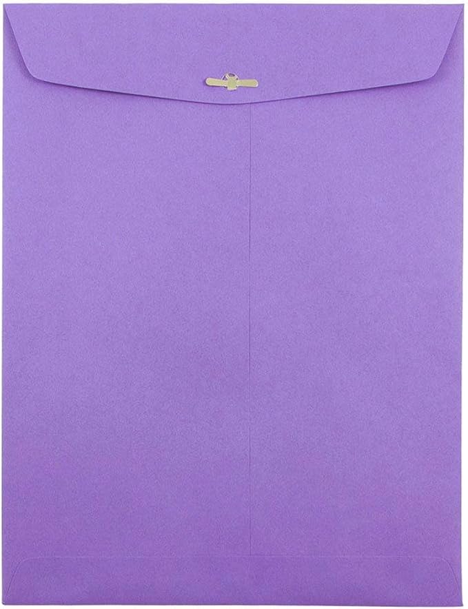 JAM PAPER 9 x 12 Colored Envelopes with Clasp Closure - Violet Purple Recycled - 50/Pack