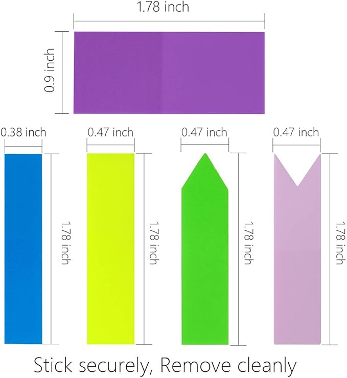 KICNIC Sticky Tabs 2250pcs, Self-Adhesive Book Tabs for Annotating Books, Arrow Page Markers Flags for Notebooks, Bible, Binder, School, Office[3 Designs, 3 Sizes, 10 Bright Colors]
