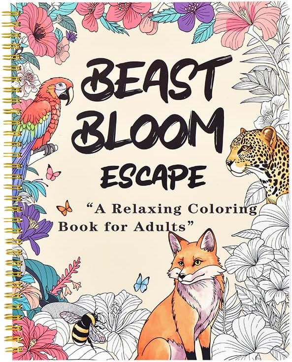Adult Coloring Book Set with 36 Dual-Tip Markers, 32 Floral & Animal Pages, Spiral Bound Gifts for Adults Relaxation, Creative Christmas Gifts for Women and Loved Ones