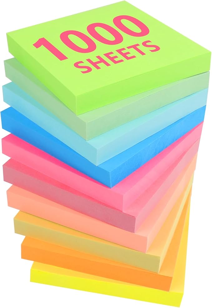 NESCCI Sticky Notes,10 Pads,3x3 Inches, Colorful Self-Stick Notes Pads, Office Supplies,Perfect for Office, Study, and Daily Life Organization,100 Sheets/pad