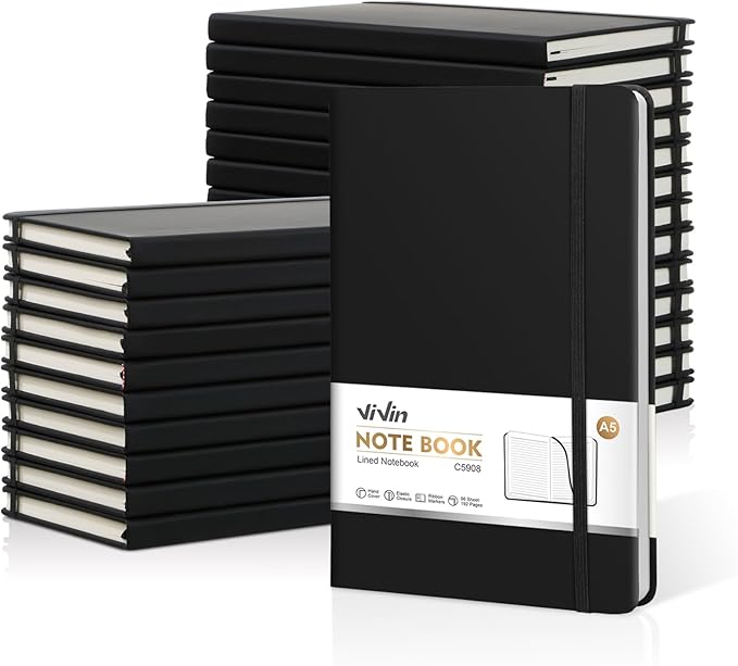 ViVin Lined Journal Notebooks for Work,192 Pages,5.5 x 8.3 inch,College Ruled,A5 Hardcover Journaling Notebooks for Writing,24 Pack Bulk