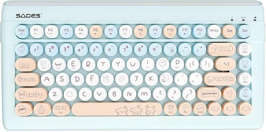 Wireless Bluetooth Keyboard for iPads Tablet Mac PC Laptop Desktop Smart Phone,Cute Typewriter Style Computer Keyboard with Round Raised Keys,Colorful Mini iPad Keyboard for Kids Girl Women-Cream Blue