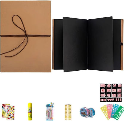 99+ Inch Accordion Foldable Scrapbook Album - Stretchable Foldable Photo Album with DIY Material Kit Handmade Memory Book Gift Set for Scrapbooking Journaling & Gifting(Black)