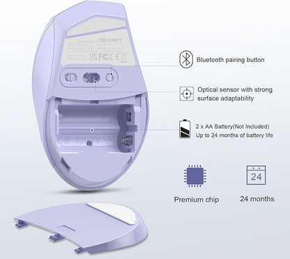 TECKNET Bluetooth Mouse, 4800 DPI Wireless Mouse, 2-Year Battery 6 Adjustable DPI, 6 Buttons Compatible with Laptop/Windows/Computer - Lavender