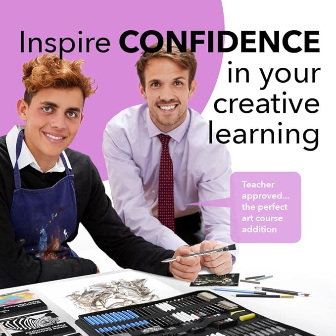 Castle Art Supplies 100 Piece Drawing & Sketching Set | Graphite, Charcoal, Pastel, Metallic Pencils + More for Professional and Adult Artists