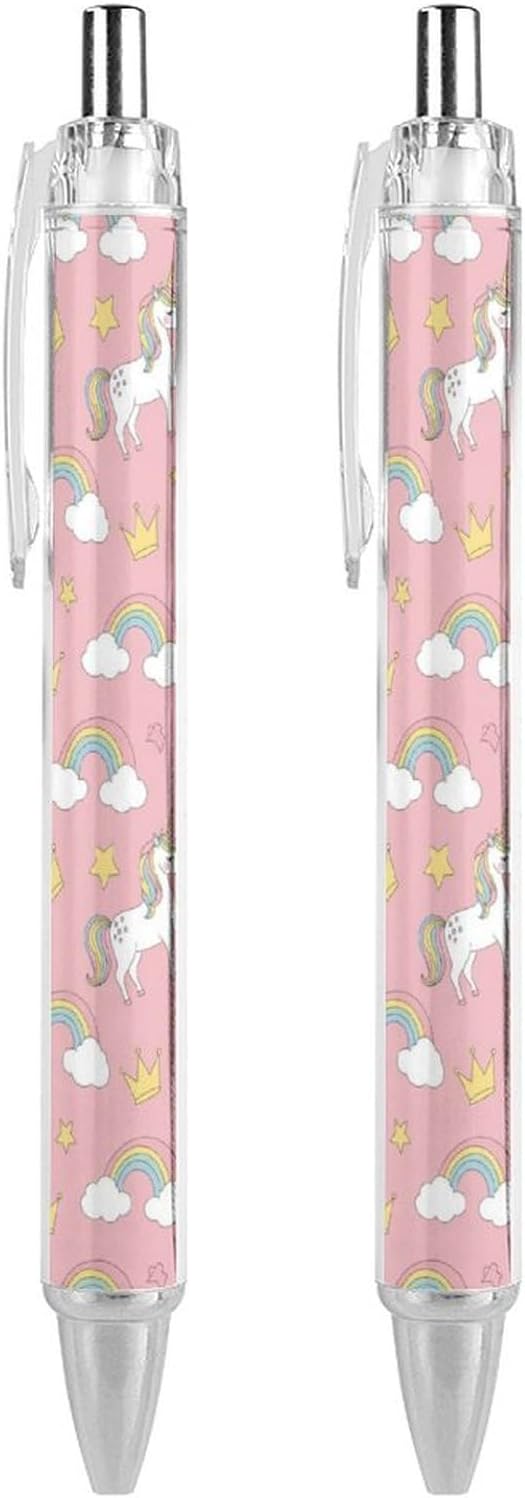 Ballpoint Pen for Office, Ultra Long Lasting Ink Flow, Gel Pens Fine Point Smooth Writing, Cute Pink Unicorns 2 Pcs