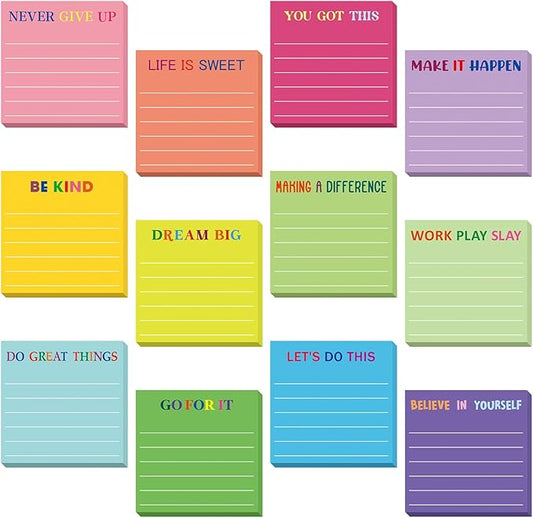 Yinder 12 Pcs Employee Appreciation Sticky Notes Xmas Gift Bulk Motivation Note Pads Mini Inspirational Note Gift for Teacher Nurse Staff Coworker Office Supply 3 x 3'' (Motivational,Dark Color)