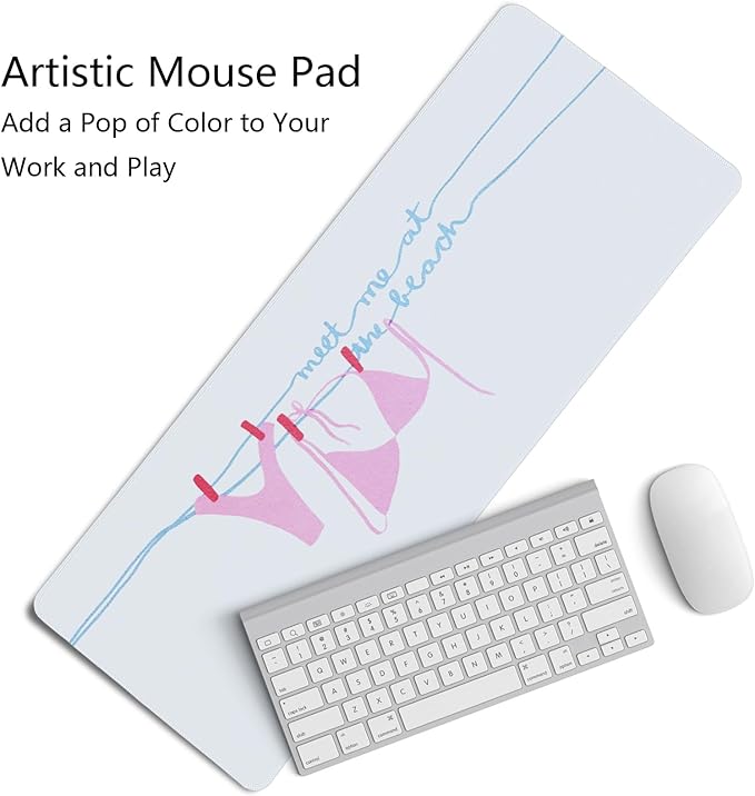 Pink Sexy Bikini Mouse Pad,Pink Girly Ocean Beach Themed Mouse Pads,XL Large Coastal Ocean Desk Mat,Meet Me at The Beach,Preppy Girly Summer Desktop Decor Art,Gifts for Girls,31.5x11.8 Inch