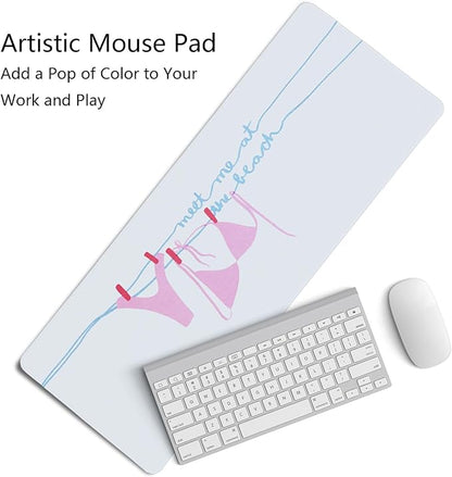 Pink Sexy Bikini Mouse Pad,Pink Girly Ocean Beach Themed Mouse Pads,XL Large Coastal Ocean Desk Mat,Meet Me at The Beach,Preppy Girly Summer Desktop Decor Art,Gifts for Girls,31.5x11.8 Inch