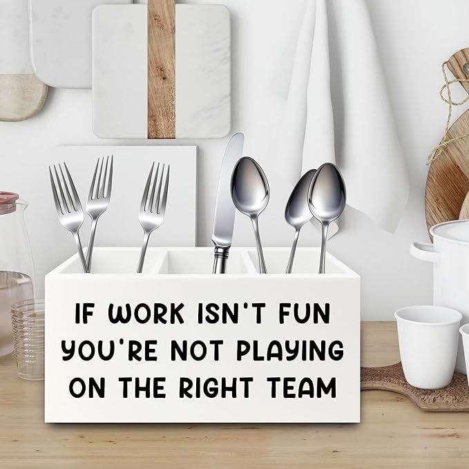 Inspirational Pen Pencil Holder Organizer for Desk, Inspirational Gifts for Women, Teamwork Team Gifts for Employees Coworkers Wooden Box Sign for Home Office Desk Tabletop Decorations