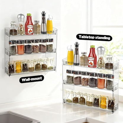 Spice Rack Wall Mount Clear Plastic Seasoning Organizer Condiment Bottles Storage Shelf Spice Rack Organizer for Kitchen Cabinet Doors Pantry RV Organization