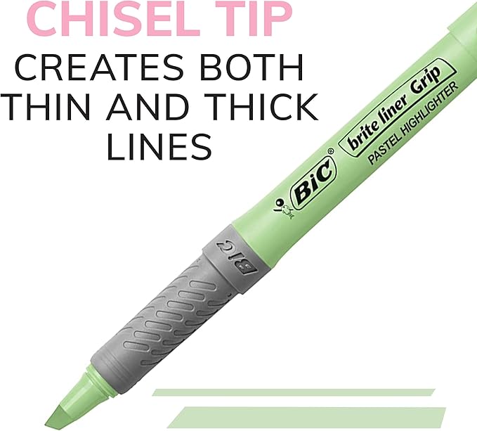 BIC Brite Liner Grip Pocket MINI Highlighter, Pastel Ink Colors, Chisel Tip, 6 Count (Pack of 1)