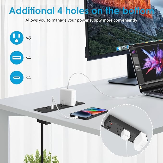 HHSOET 16 in 1 Recessed Power Strip Flat Plug, 45W Fast Charging Furniture Outlet with USB, Conference Recessed Surge Protection with 8 AC Plugs, 4 USB Ports 4 USB-C, 6ft Power Cord.(Black)