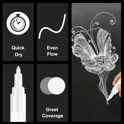 SFAIH Acrylic White Paint Pens - 8 Pack 2-3MM Medium Tip & 0.7MM Extra Fine Paint Marker for Rock Painting, Wood, Metal, Fabric, Plastic, Canvas, Glass, Ceramic, Diy Crafts, White Out Pen