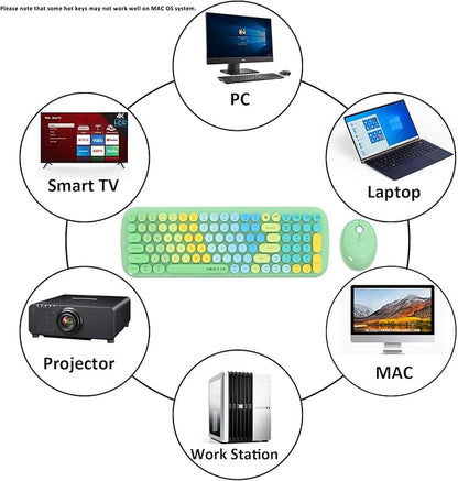 Wireless Keyboards and Mouse Combos, UBOTIE Colorful Gradient Rainbow Colored Retro Typewriter Flexible Keyboard, 2.4GHz Connection and Optical Mouse