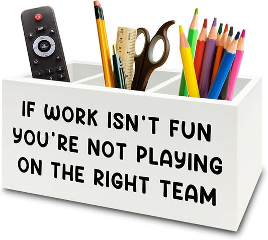 Inspirational Pen Pencil Holder Organizer for Desk, Inspirational Gifts for Women, Teamwork Team Gifts for Employees Coworkers Wooden Box Sign for Home Office Desk Tabletop Decorations