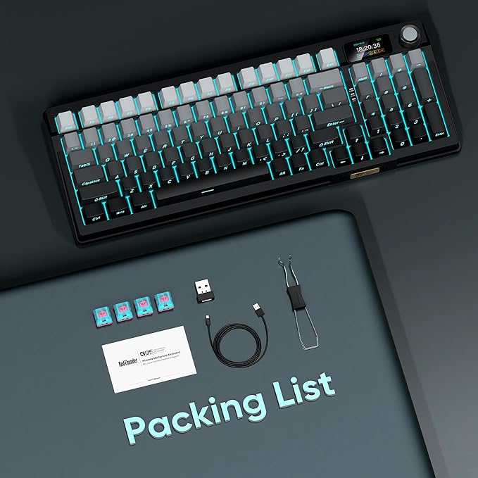 RedThunder K95 Wireless Mechanical Keyboard,TFT Screen & Knob, Trip-Modes Connection, Gasket Custom Hot-Swap Keyboard, RGB Backlit, Pre-lubed Linear Switches, Side Printed PBT Keycaps, Gray Gradient