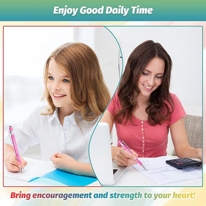 200 Piece Inspirational Pens Kit with Stylus Tip & Sayings – 100 Motivational Pen + 100 Individual Bags – Uplifting Quote & Positive Ideas – For Teachers, Office, School, Meetings, Team Events(Pink)