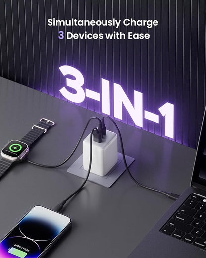 100W USB C Charger Block, 3-Port Compact Foldable Power Adapter USB Wall Charger for MacBook Pro/Air, Dell XPS, iPad Pro, iPhone Series, Galaxy S25/S24, and More