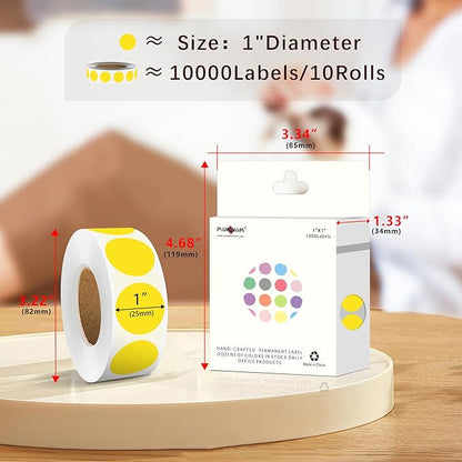 PARLAIM 1 Inch Round Color-Code Dot Stickers,10000per/10 Rolls dots Label Dispenser Box, Yellow Circle Stickers Label for Office Home (Yellow)