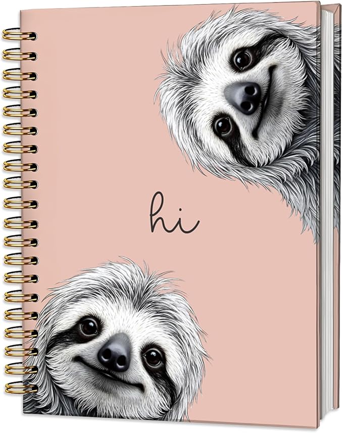 Sloth Notebook Journal,Pink Cute Animal Notebook Journal for School Women Teen Girls Kids,Gifts for Sloth Lovers,Hardcover Spiral Notebooks for Work Notes Journaling,5.5x8.3 Inch