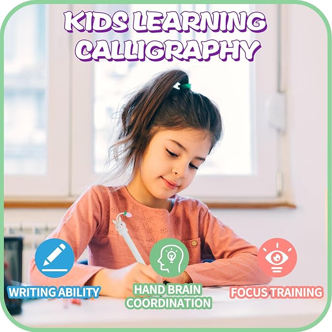 Upgraded Large Size Magic Practice Copybook for Kids, Reusable Writing Practice Book, Preschool Copybook (4 Books with Pens) - Pink Bag