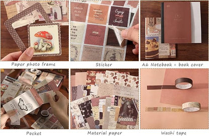 Draupnir Vintage Scrapbook Kit(346pcs), Bullet Junk Journal Kit with Journaling/Scrapbooking Supplies, Stationery, A6 Grid Notebook with Graph Ruled Pages, DIY Gift for Teen Girl Kid Women - Vintage