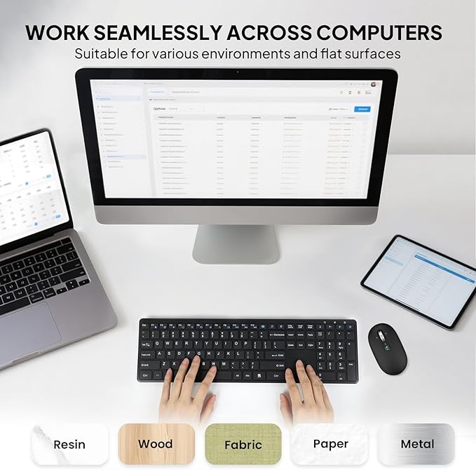 Multi-Device Bluetooth Mouse (BT1/BT2 + 2.4G), Small Slim Travel Mouse, 4-Way Metal Scroll Wheel, Silent Click, 4-Levels Adjustable DPI, for Laptop Tablet iPadOS Mac (Black)