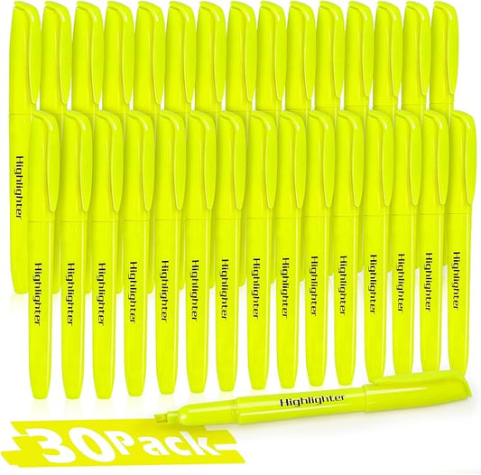 V-Opitos 30 Pack Yellow Highlighters, No Bleed Bright Highlighters with Soft Chisel Tips, Ideal for Office and School Supplies