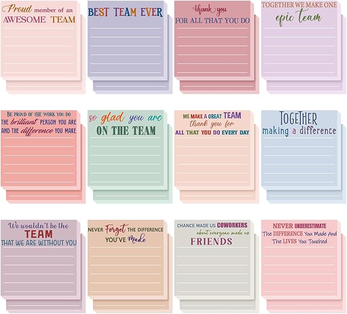 Yinder 24 Pcs Inspirational Sticky Notes Christmas Stocking Stuffers Motivational Sticky Notes Pad Employee Appreciation Gift Bulk for Teacher Nurse Coworker Office 3 x 3'' (Team,Elegant)
