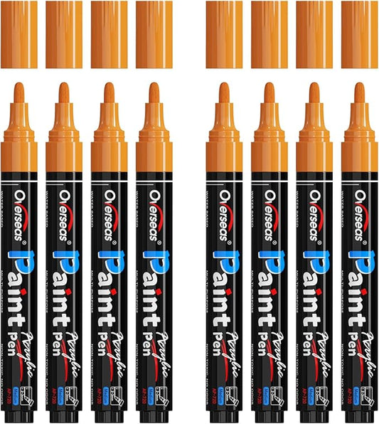 Overseas Orange Acrylic Paint Markers - 8 Pack Medium Tip Acrylic Paint Pens, Water Based, Quick Drying, Waterproof, Non Toxic Permanent Markers for Rock, Wood, Plastic, Metal, Canvas, Glass, Fabric