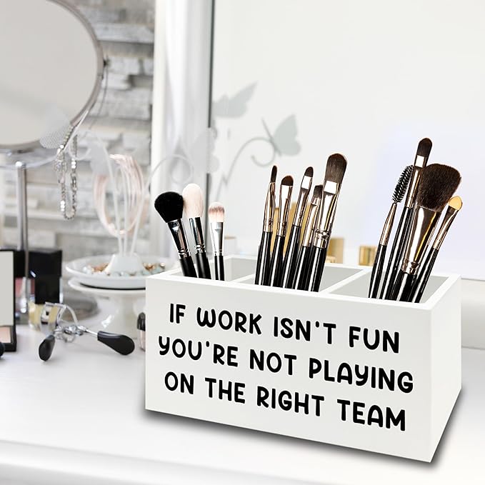 Inspirational Pen Pencil Holder Organizer for Desk, Inspirational Gifts for Women, Teamwork Team Gifts for Employees Coworkers Wooden Box Sign for Home Office Desk Tabletop Decorations