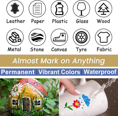 Overseas Purple Acrylic Paint Markers - 8 Pack Medium Tip Acrylic Paint Pens, Water Based, Quick Drying, Waterproof, Non Toxic Permanent Markers for Rock, Wood, Plastic, Metal, Canvas, Glass, Fabric