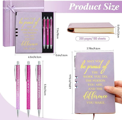 5 Pcs Employee Appreciation Gift Christmas Leather Journal Notebook 3 Ballpoint Pens with Box Thank You for Nurse Medical Assistant Coworker Teacher Social Worker Vet Tech Volunteer(Purple)