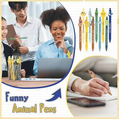 Eersida 30 Sets Inspirational Ballpoint Pens Bulk Funny Animal Cute Pens Employee Appreciation Gifts with Positive Bookmarks for Coworkers Teacher Nurse Team Staff Christmas