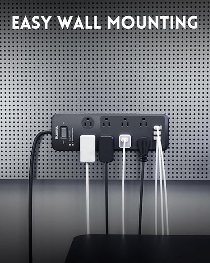 Surge Protector Power Strip 15FT, PLUGTUL Surge Protector with 8 Outlets - Spacious Design for Large Plugs, Flat Plug, 20W USB C Charging for Home, Office, ETL Listed, 2040J