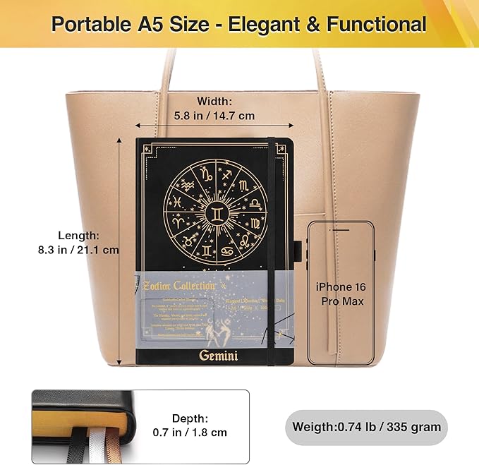Gemini Zodiac Astrology Undated Monthly Weekly Daily Planner Journal Hardcover A5 5.7" x 8.3" 160 Pages 100GSM Paper 2025 2026 2027 Holidays Calendar