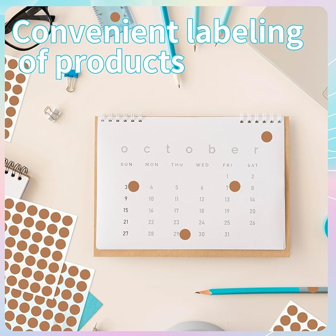 Starboling Dot Stickers - 1/2 Inch Brown Circle Labels, 1400pcs Writable Color Coding, Round Office Classroom Garage Sale Stickers