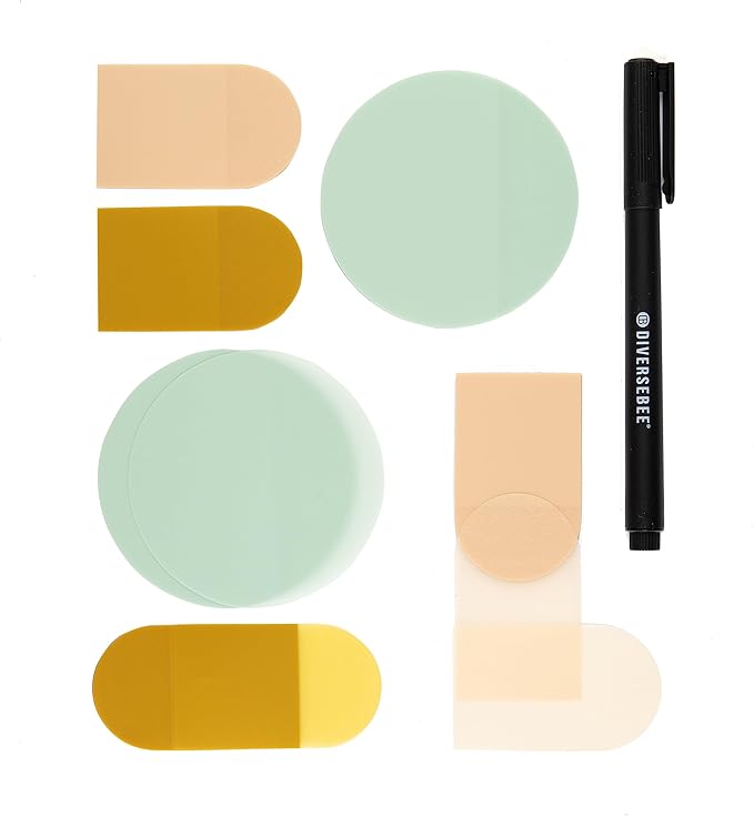 DiverseBee Transparent Sticky Notes (Includes Quick Dry Pen), Cute Clear Sticky Tabs, Translucent Page Flags Book Markers Stickers, Planner Accessories Bible Journaling Study Office Supplies (Matera)