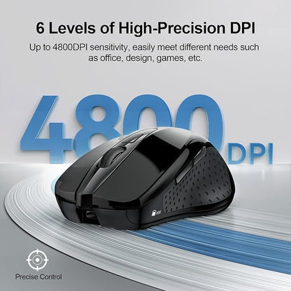 TECKNET Wireless Mouse (BT5.0/3.0 & 2.4G) Rechargeable 4800 DPI Silent USB A & Bluetooth Mouse 6 Buttons, Wide Compatibility - Black