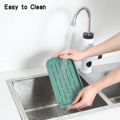 Silicone Kitchen Sink Organizer Tray for Multiple Usage,Eco-Friendly Sponges Holder for Kitchen Bathroom Counter or Sink,Dish Soap Dispenser,Scrubber,Bottle,Cup (Green, 10"×5.3")