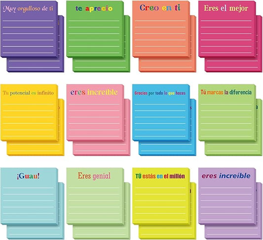Yinder 24 Pcs Inspirational Sticky Notes Christmas Stocking Stuffers Motivational Sticky Notes Pad Employee Appreciation Gift Bulk for Teacher Nurse Coworker Office 3 x 3'' (Appreciation,Spanish)