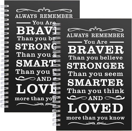 2 Pcs A5 Spiral Notebook,Inspirational Journal,Motivational Journal for Women Men,100 Pages Lined Spiral Journal Notebook College Ruled Daily Diary for School,Travel,Business,Work (Always-Black)