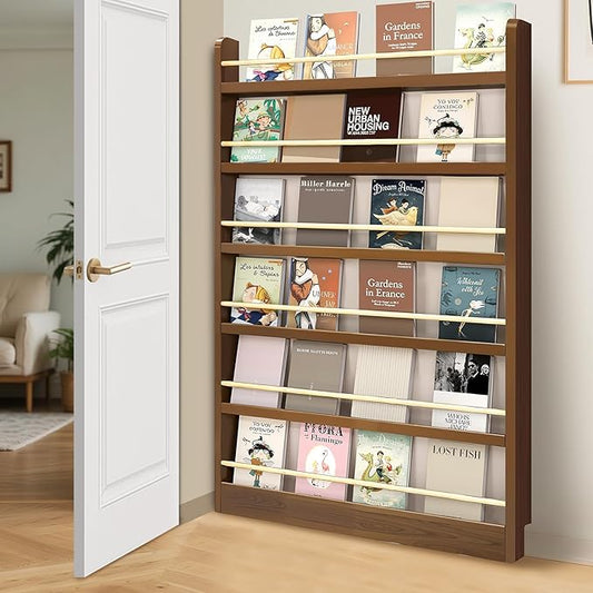 Book Shelf, Kids Bookshelf, Wall Bookshelf - 2/3/4/5/6 Tier Bookcase for Children's Books and Toys for Bedroom, Study or Living Room (Walnut Color)