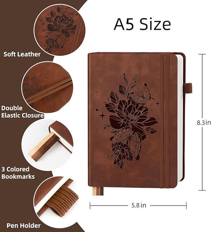 Lined Journal Notebook 365 Pages, A5 Leather Journals for Writing Women & Men, Hardcover Notebook with 100GSM Thick Paper, Daily Journal Notebook for Travel, Work, School, Note Taking, College Ruled