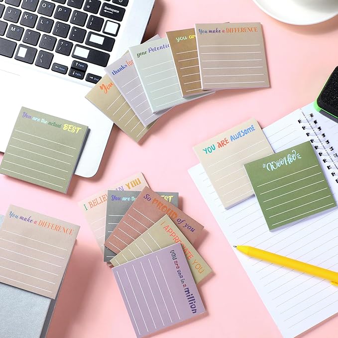Yinder 12 Pcs Employee Appreciation Sticky Notes Xmas Gift Bulk Motivation Note Pads Mini Inspirational Note Gift for Teacher Nurse Staff Coworker Office Supply 3 x 3'' (Appreciation,Boho Color)